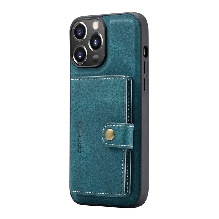 JEEHOOD Anti-drop Magnetic Clasp Kickstand Wallet Design Detachable 2-in-1 Leather Coated TPU Phone Case for iPhone 13 Pro Max 6.7 inch - Green