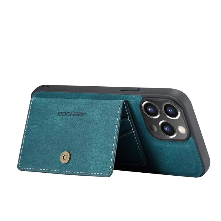 JEEHOOD Anti-drop Magnetic Clasp Kickstand Wallet Design Detachable 2-in-1 Leather Coated TPU Phone Case for iPhone 13 Pro Max 6.7 inch - Green