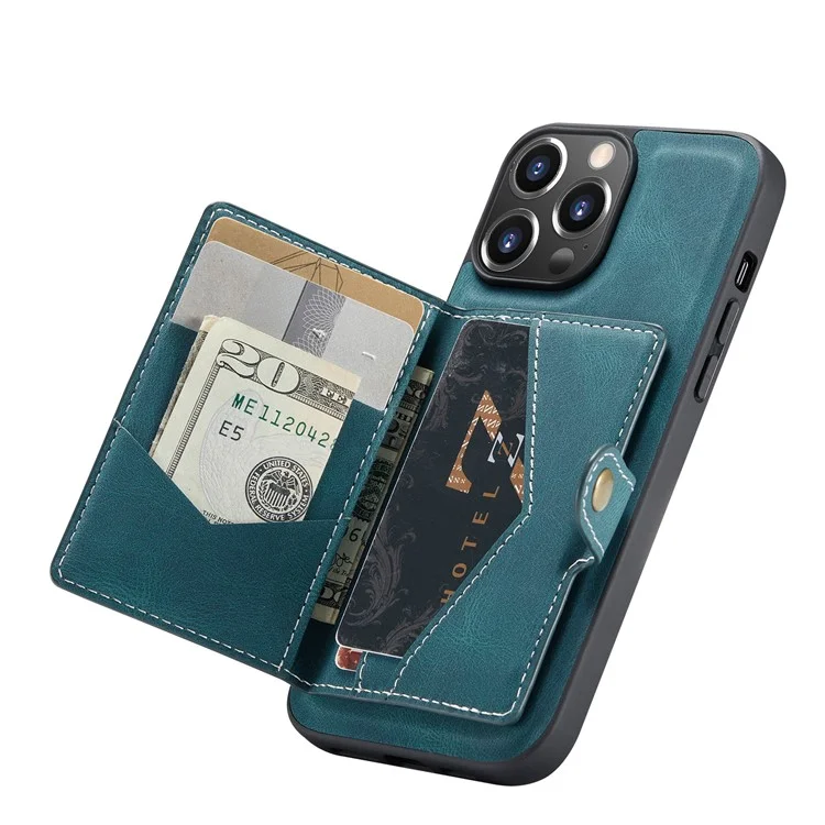 JEEHOOD Anti-drop Magnetic Clasp Kickstand Wallet Design Detachable 2-in-1 Leather Coated TPU Phone Case for iPhone 13 Pro Max 6.7 inch - Green