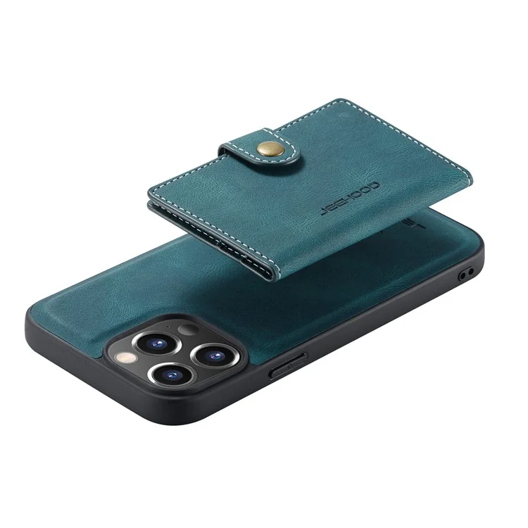 JEEHOOD Anti-drop Magnetic Clasp Kickstand Wallet Design Detachable 2-in-1 Leather Coated TPU Phone Case for iPhone 13 Pro Max 6.7 inch - Green