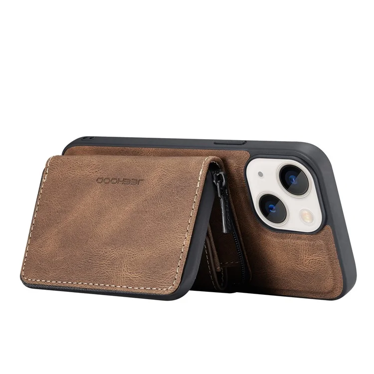 JEEHOOD Kickstand Design Gut Geschützte Magnetische Abnehmbare 2-in-1 Hybrid Tasche Mit Reißverschluss Geldbörse Für IPhone 13 Mini 5,4 Zoll - Braun