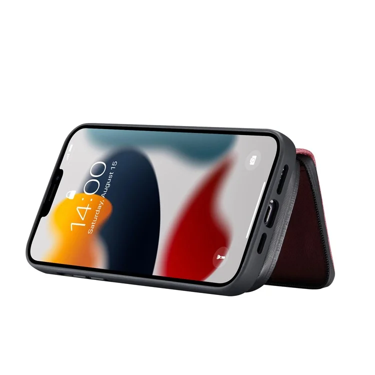 JEEHOOD Kickstand Design Gut Geschützte Magnetische Abnehmbare 2-in-1 Hybrid Tasche Mit Reißverschluss Geldbörse Für IPhone 13 Mini 5,4 Zoll - Braun