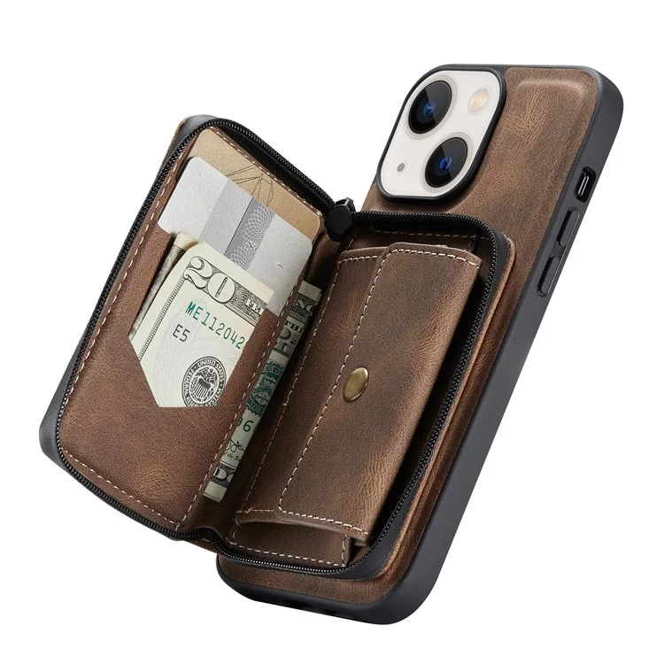 JEEHOOD Kickstand Design Gut Geschützte Magnetische Abnehmbare 2-in-1 Hybrid Tasche Mit Reißverschluss Geldbörse Für IPhone 13 Mini 5,4 Zoll - Braun