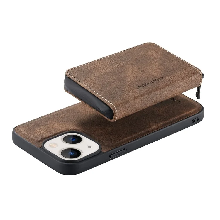 JEEHOOD Kickstand Design Gut Geschützte Magnetische Abnehmbare 2-in-1 Hybrid Tasche Mit Reißverschluss Geldbörse Für IPhone 13 Mini 5,4 Zoll - Braun