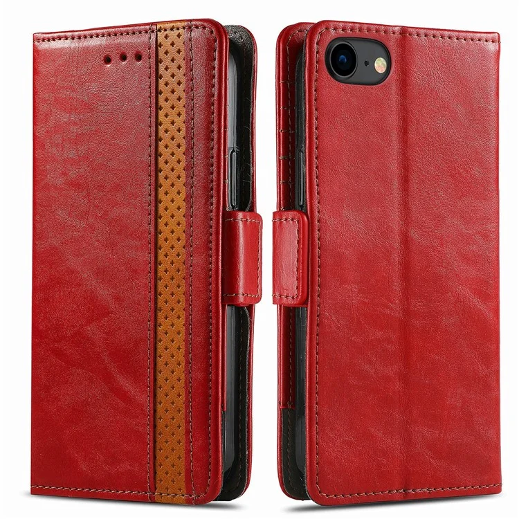 For iPhone SE (2022) / SE (2020) / 8 / 7 / 6 Phone Cases CASENEO PU Leather Cover Stand with RFID Blocking Wallet - Red