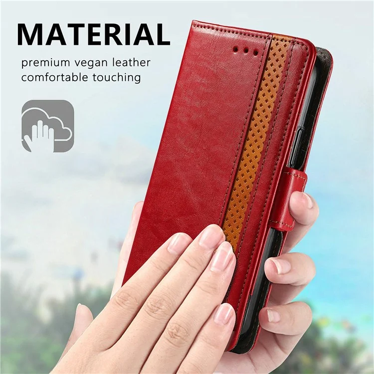 For iPhone SE (2022) / SE (2020) / 8 / 7 / 6 Phone Cases CASENEO PU Leather Cover Stand with RFID Blocking Wallet - Red