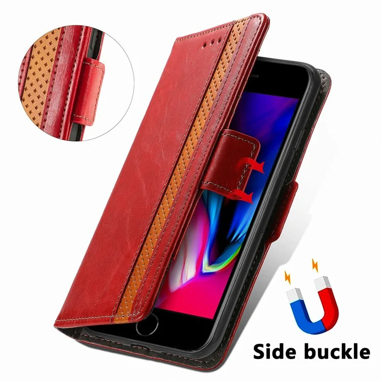 For iPhone SE (2022) / SE (2020) / 8 / 7 / 6 Phone Cases CASENEO PU Leather Cover Stand with RFID Blocking Wallet - Red