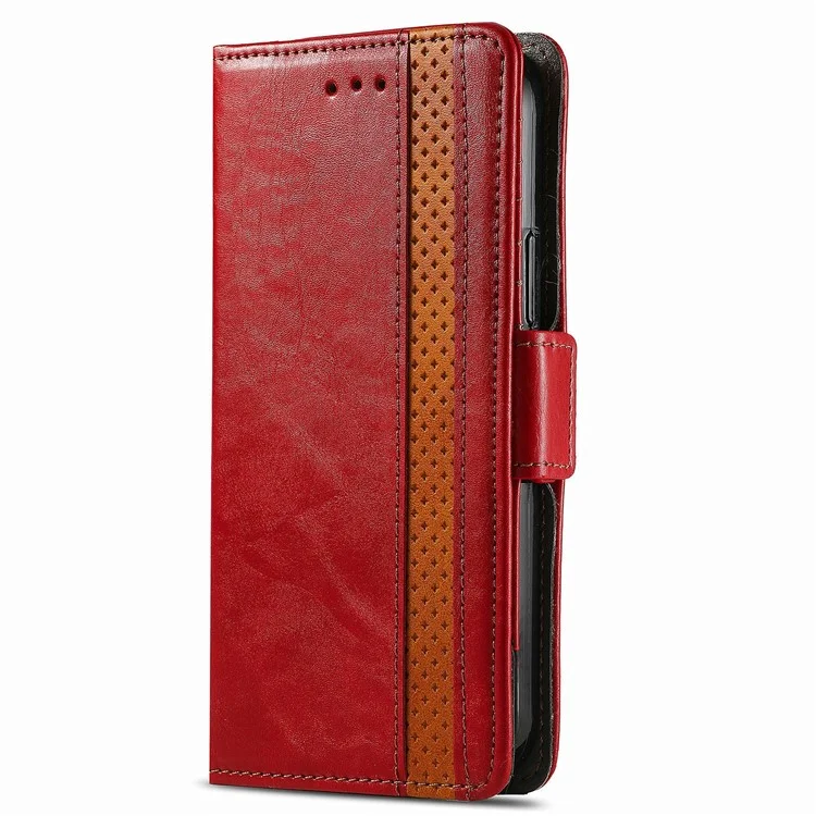 For iPhone SE (2022) / SE (2020) / 8 / 7 / 6 Phone Cases CASENEO PU Leather Cover Stand with RFID Blocking Wallet - Red