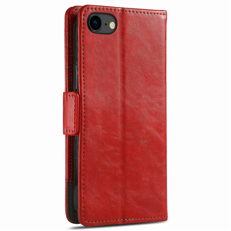 For iPhone SE (2022) / SE (2020) / 8 / 7 / 6 Phone Cases CASENEO PU Leather Cover Stand with RFID Blocking Wallet - Red