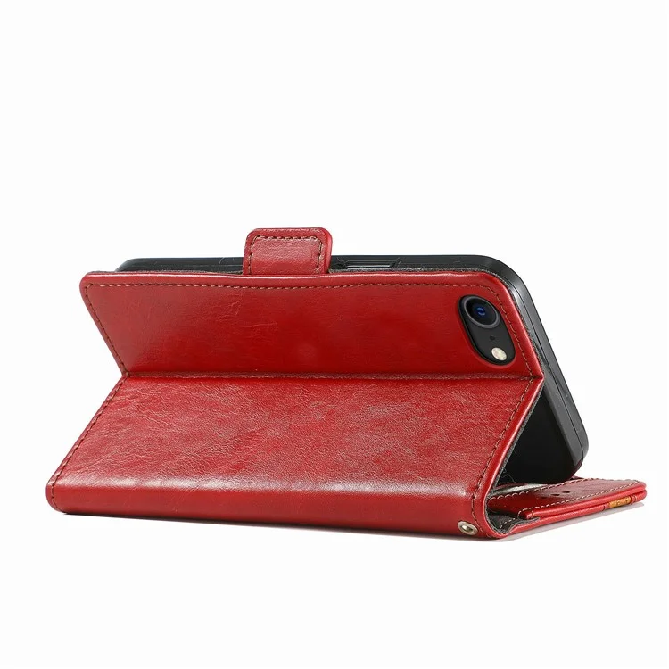 For iPhone SE (2022) / SE (2020) / 8 / 7 / 6 Phone Cases CASENEO PU Leather Cover Stand with RFID Blocking Wallet - Red