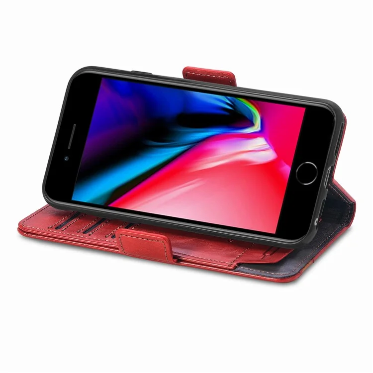 For iPhone SE (2022) / SE (2020) / 8 / 7 / 6 Phone Cases CASENEO PU Leather Cover Stand with RFID Blocking Wallet - Red