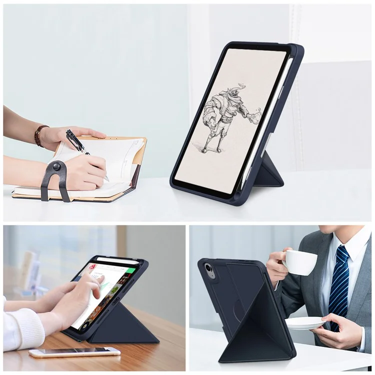 Origami Stand Function PU Leather and TPU Auto Sleep / Wake Tablet Cover for iPad mini (2024) / mini (2021) - Blue