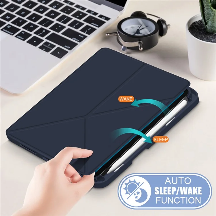 Origami Stand Function PU Leather and TPU Auto Sleep / Wake Tablet Cover for iPad mini (2024) / mini (2021) - Blue