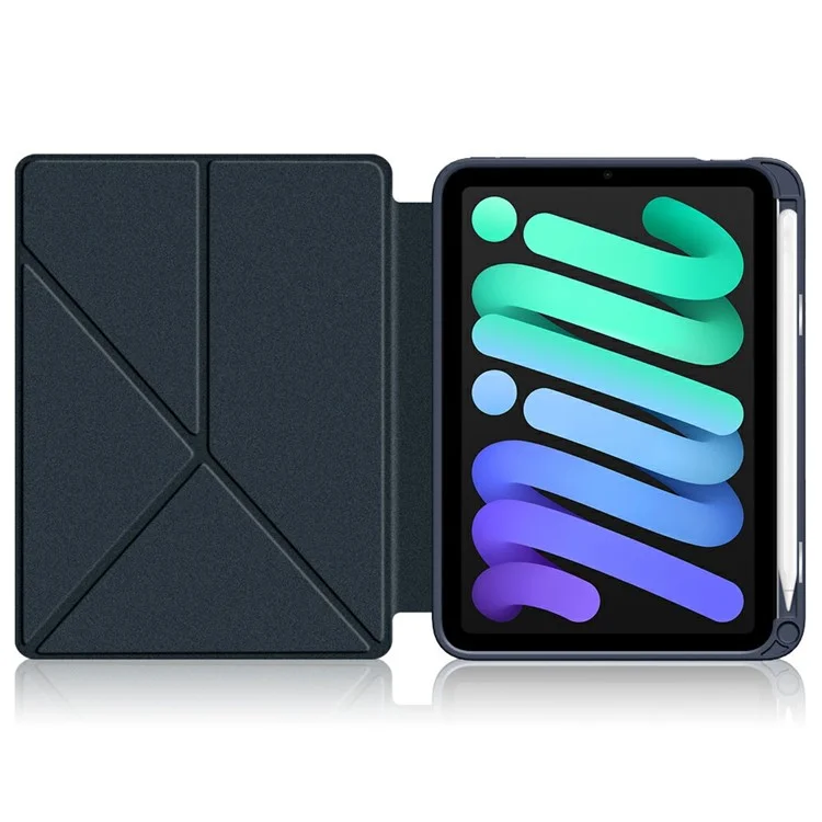 Origami Stand Function PU Leather and TPU Auto Sleep / Wake Tablet Cover for iPad mini (2024) / mini (2021) - Blue
