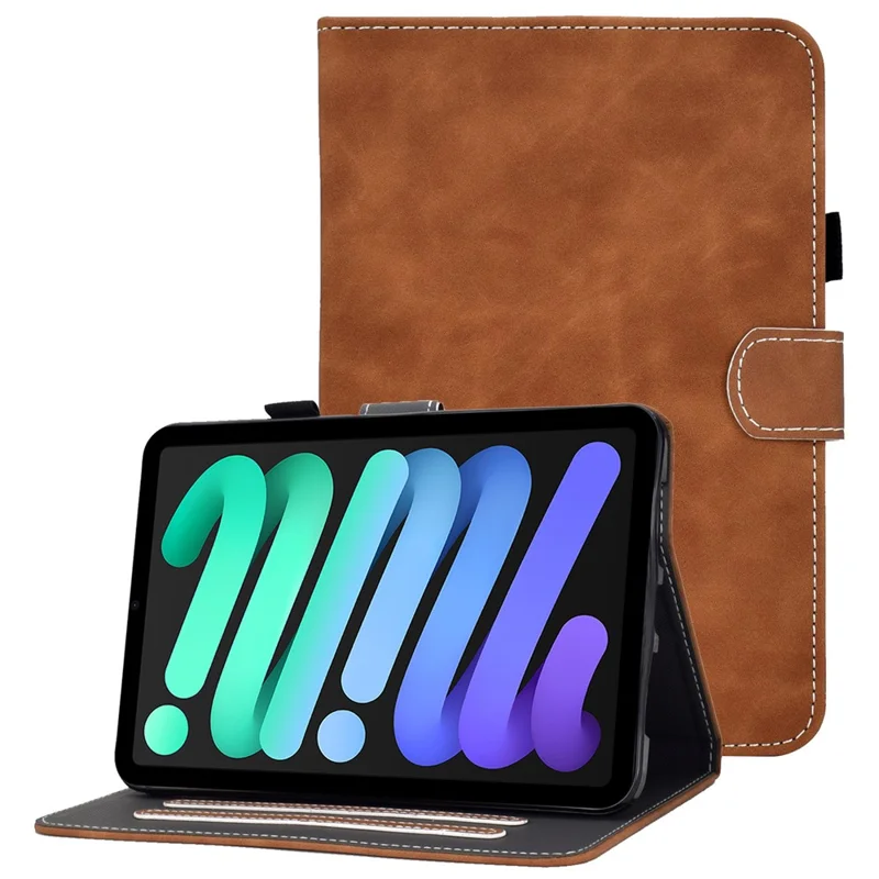 Built-In Card Slots Supporting Stand Quality Leather + TPU Tablet Case for iPad mini (2024) / mini (2021) - Brown