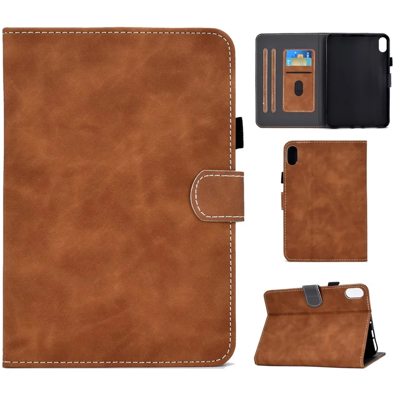 Built-In Card Slots Supporting Stand Quality Leather + TPU Tablet Case for iPad mini (2024) / mini (2021) - Brown