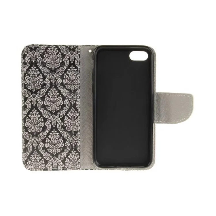 Estuche de Cuero Con Cartera Estampada Para Iphone SE (2020)/SE (2022)/8/7 4.7 Pulgadas - Flores de Damasco