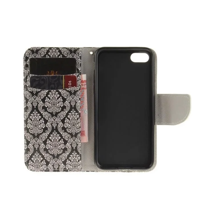 Estuche de Cuero Con Cartera Estampada Para Iphone SE (2020)/SE (2022)/8/7 4.7 Pulgadas - Flores de Damasco