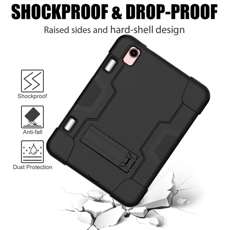 Contrast Color PC + TPU + Silicone Shockproof Tablet Case Cover with Kickstand for iPad mini (2024) / mini (2021) - Black / Black