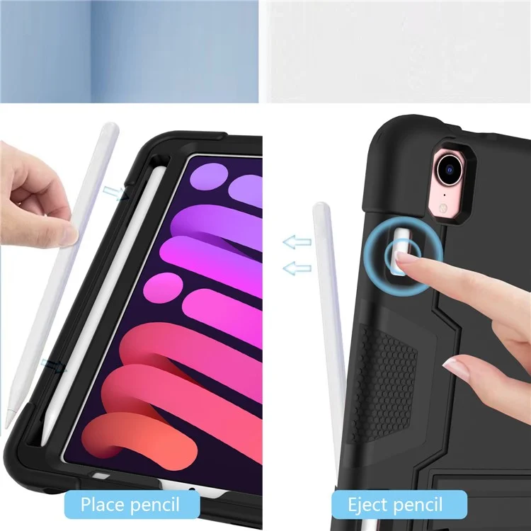 Contrast Color PC + TPU + Silicone Shockproof Tablet Case Cover with Kickstand for iPad mini (2024) / mini (2021) - Black / Black