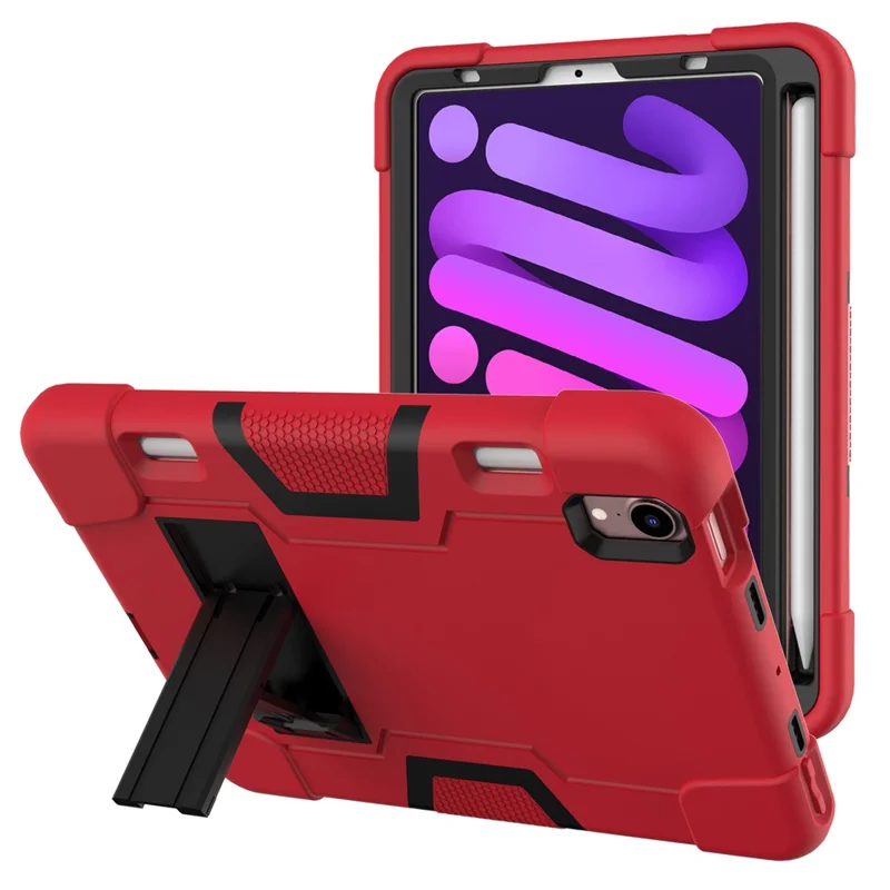 Contrast Color PC + TPU + Silicone Shockproof Tablet Case Cover with Kickstand for iPad mini (2024) / mini (2021) - Red / Black
