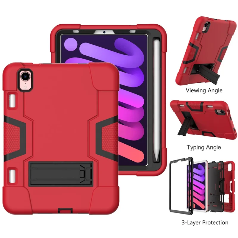 Contrast Color PC + TPU + Silicone Shockproof Tablet Case Cover with Kickstand for iPad mini (2024) / mini (2021) - Red / Black