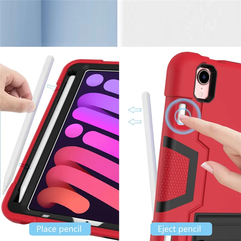 Contrast Color PC + TPU + Silicone Shockproof Tablet Case Cover with Kickstand for iPad mini (2024) / mini (2021) - Red / Black