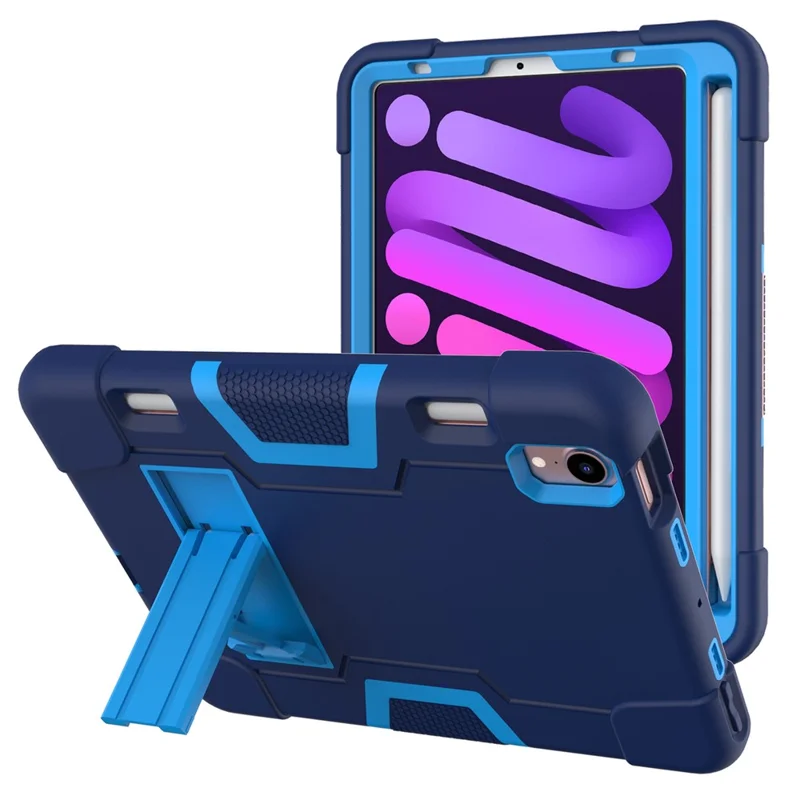 Contrast Color PC + TPU + Silicone Shockproof Tablet Case Cover with Kickstand for iPad mini (2024) / mini (2021) - Navy Blue / Blue