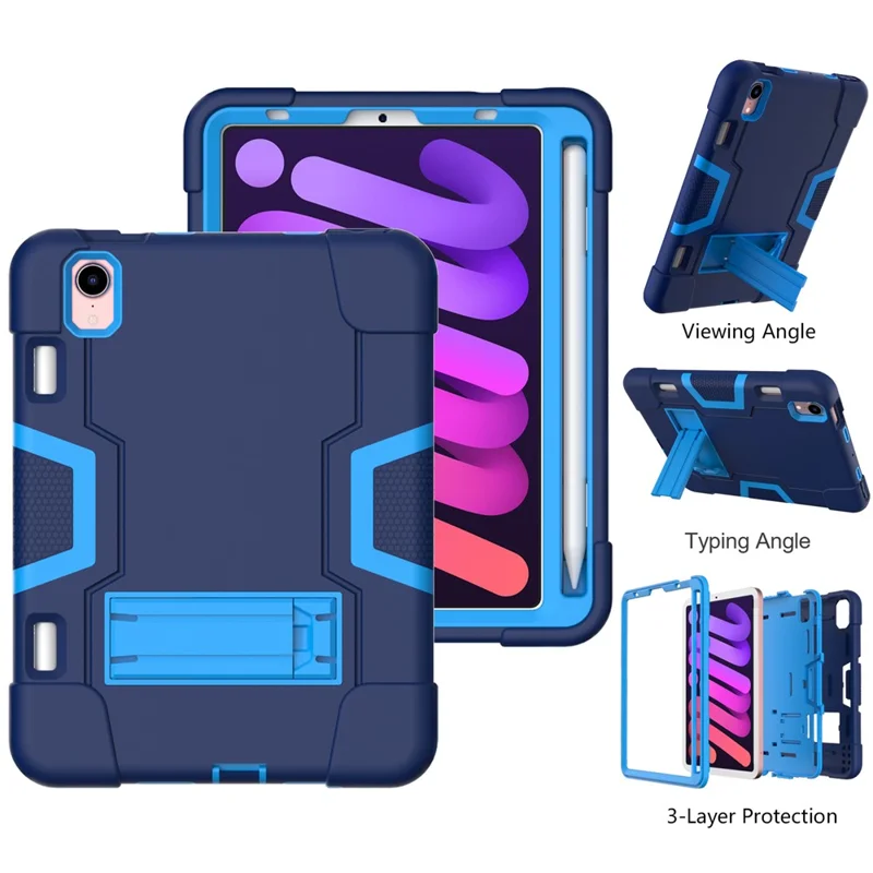 Contrast Color PC + TPU + Silicone Shockproof Tablet Case Cover with Kickstand for iPad mini (2024) / mini (2021) - Navy Blue / Blue
