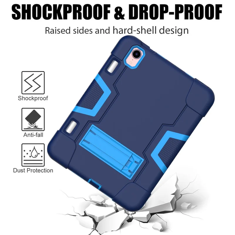 Contrast Color PC + TPU + Silicone Shockproof Tablet Case Cover with Kickstand for iPad mini (2024) / mini (2021) - Navy Blue / Blue