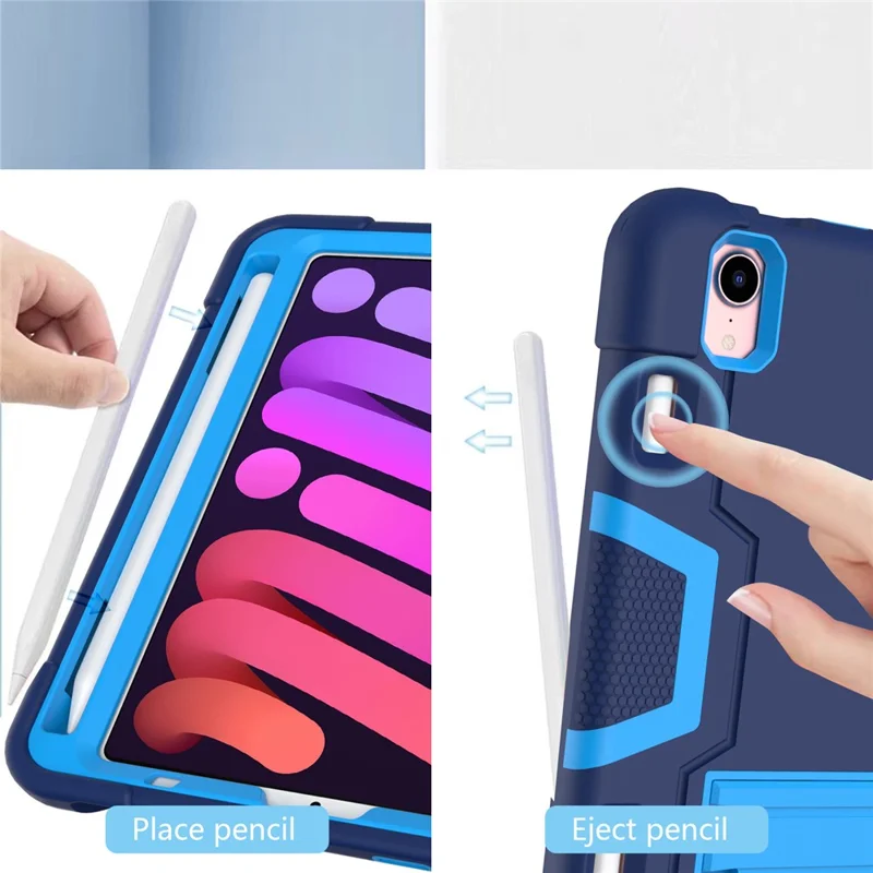 Contrast Color PC + TPU + Silicone Shockproof Tablet Case Cover with Kickstand for iPad mini (2024) / mini (2021) - Navy Blue / Blue