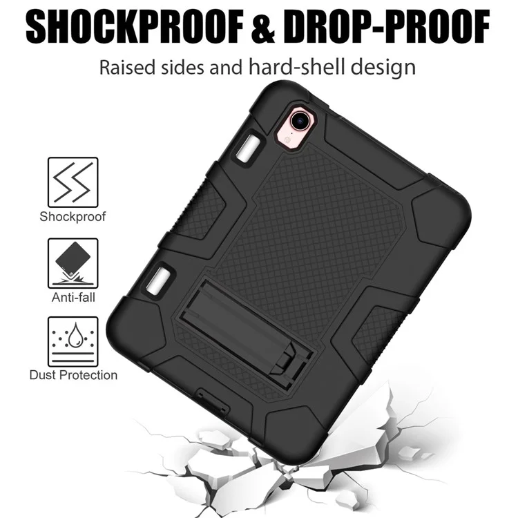 PC + TPU + Silicone Contrast Color Kickstand Tablet Case Shell for iPad mini (2024) / mini (2021) - Black / Black