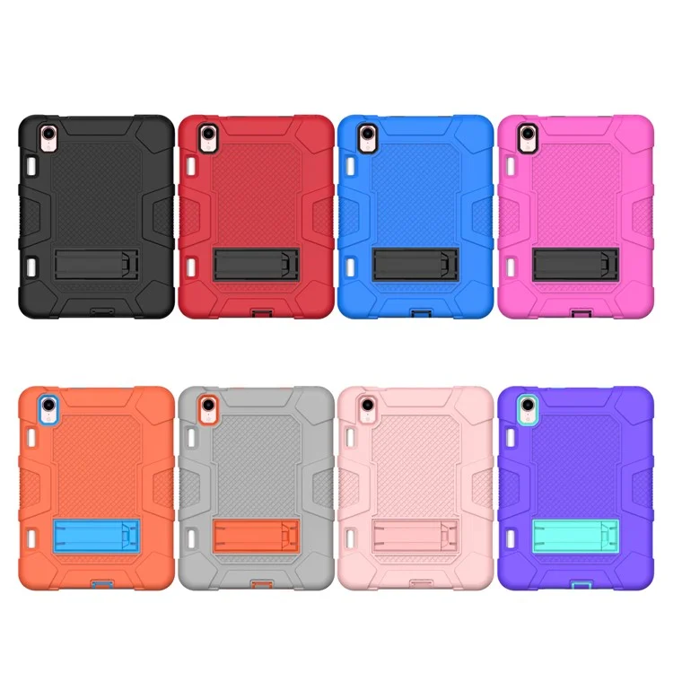 PC + TPU + Silicone Contrast Color Kickstand Tablet Case Shell for iPad mini (2024) / mini (2021) - Black / Black