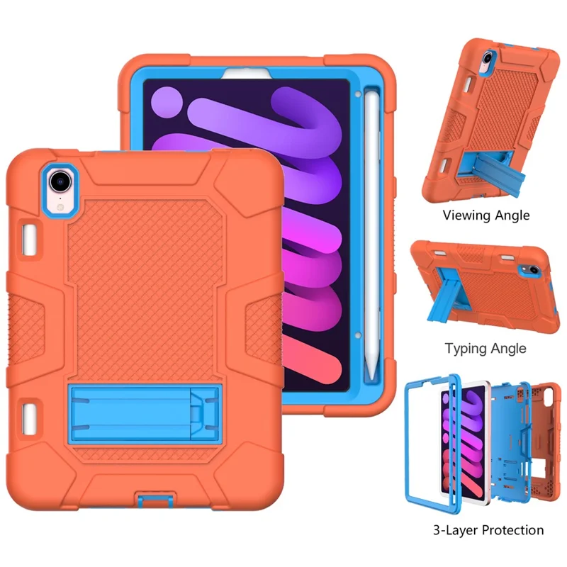 Obudowa tabletu z podstawką i kontrastowym kolorem PC + TPU + silikon na iPad mini (2024) / mini (2021) - Pomarańczowy / Niebieski