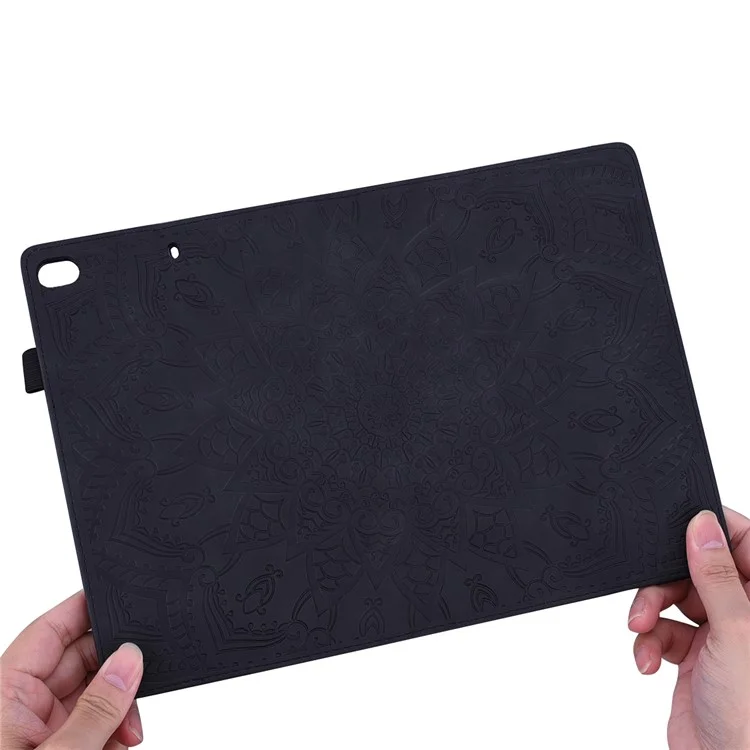 Flower Pattern Imprinting Leather Tablet Stand Cover with Card Slots for iPad mini (2021)/mini 6 - Black