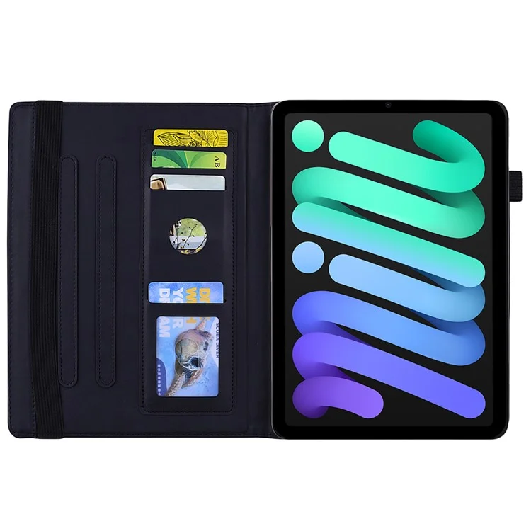 Flower Pattern Imprinting Leather Tablet Stand Cover with Card Slots for iPad mini (2024) / mini (2021) / mini 6 - Black