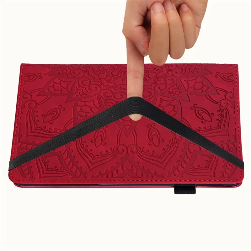 Flower Pattern Imprinting Leather Tablet Stand Cover with Card Slots for iPad mini (2024) / mini (2021) / mini 6 - Red