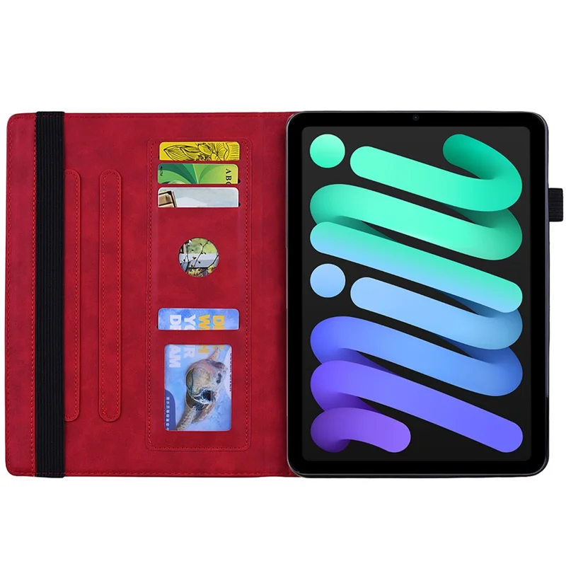 Flower Pattern Imprinting Leather Tablet Stand Cover with Card Slots for iPad mini (2024) / mini (2021) / mini 6 - Red