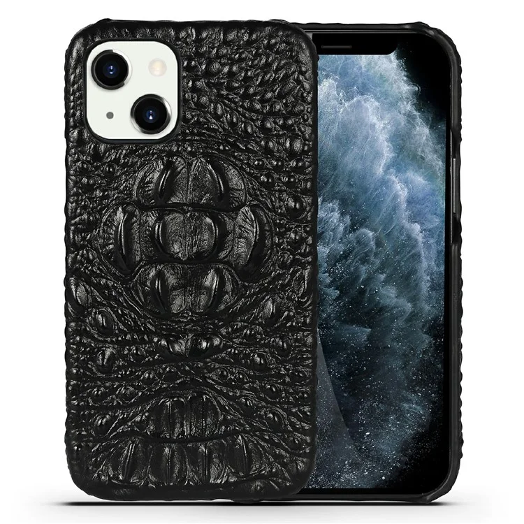 Cabeza De Cocodrilo Textura Cuero Genuino Recubierto Hard Hard PC Tapa Trasera Protectora Antideslizante Delgada Para IPhone 13 Mini 5.4 Pulgadas - Negro