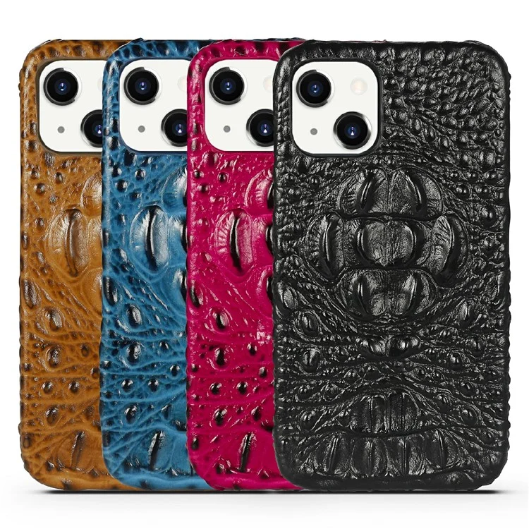 Cabeza De Cocodrilo Textura Cuero Genuino Recubierto Hard Hard PC Tapa Trasera Protectora Antideslizante Delgada Para IPhone 13 Mini 5.4 Pulgadas - Negro