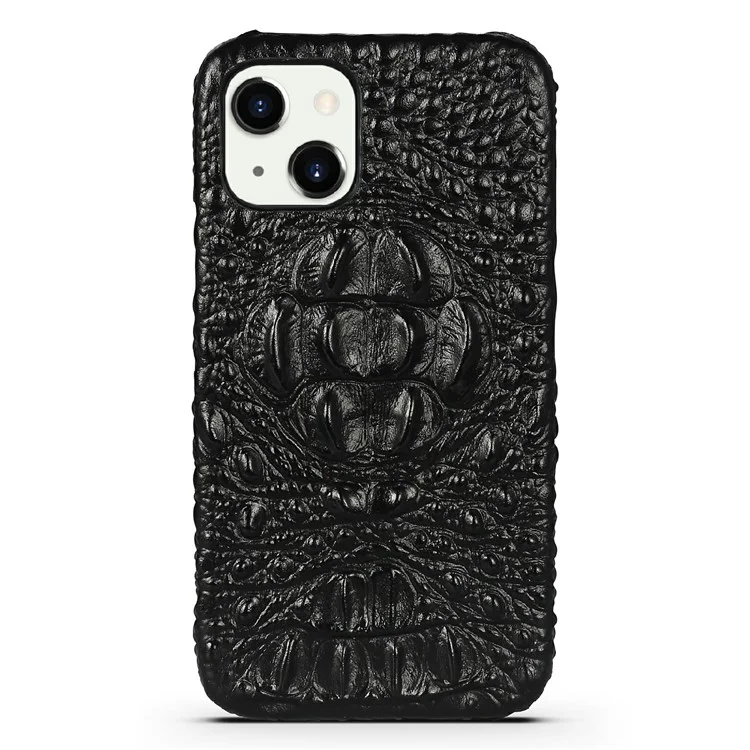 Cabeza De Cocodrilo Textura Cuero Genuino Recubierto Hard Hard PC Tapa Trasera Protectora Antideslizante Delgada Para IPhone 13 Mini 5.4 Pulgadas - Negro