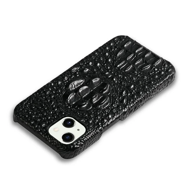 Cabeza De Cocodrilo Textura Cuero Genuino Recubierto Hard Hard PC Tapa Trasera Protectora Antideslizante Delgada Para IPhone 13 Mini 5.4 Pulgadas - Negro