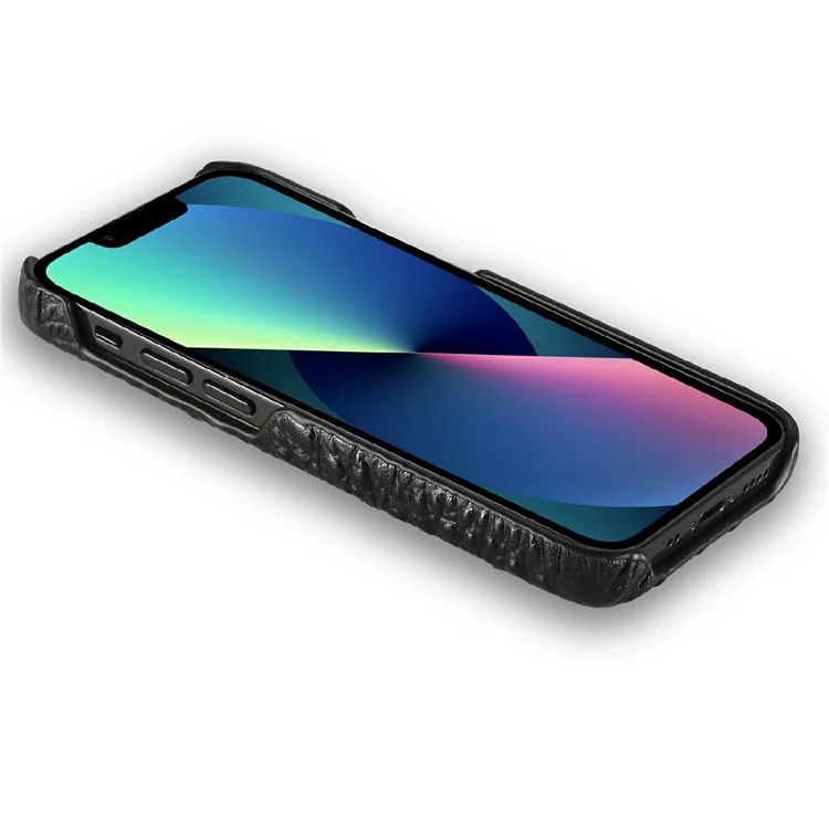Cabeza De Cocodrilo Textura Cuero Genuino Recubierto Hard Hard PC Tapa Trasera Protectora Antideslizante Delgada Para IPhone 13 Mini 5.4 Pulgadas - Negro