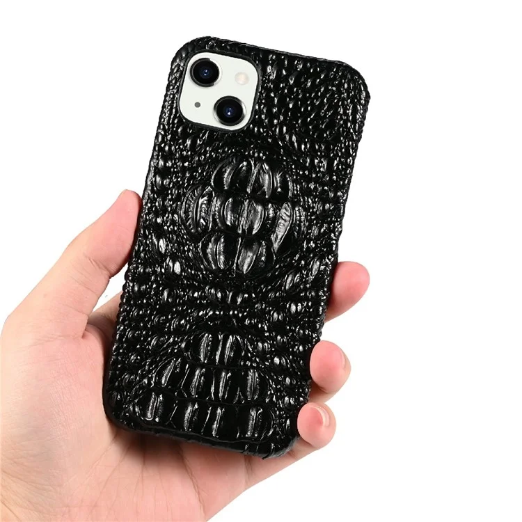Cabeza De Cocodrilo Textura Cuero Genuino Recubierto Hard Hard PC Tapa Trasera Protectora Antideslizante Delgada Para IPhone 13 Mini 5.4 Pulgadas - Negro