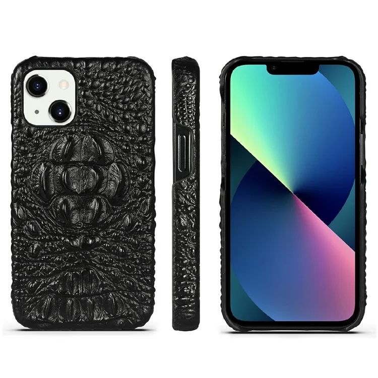 Cabeza De Cocodrilo Textura Cuero Genuino Recubierto Hard Hard PC Tapa Trasera Protectora Antideslizante Delgada Para IPhone 13 Mini 5.4 Pulgadas - Negro