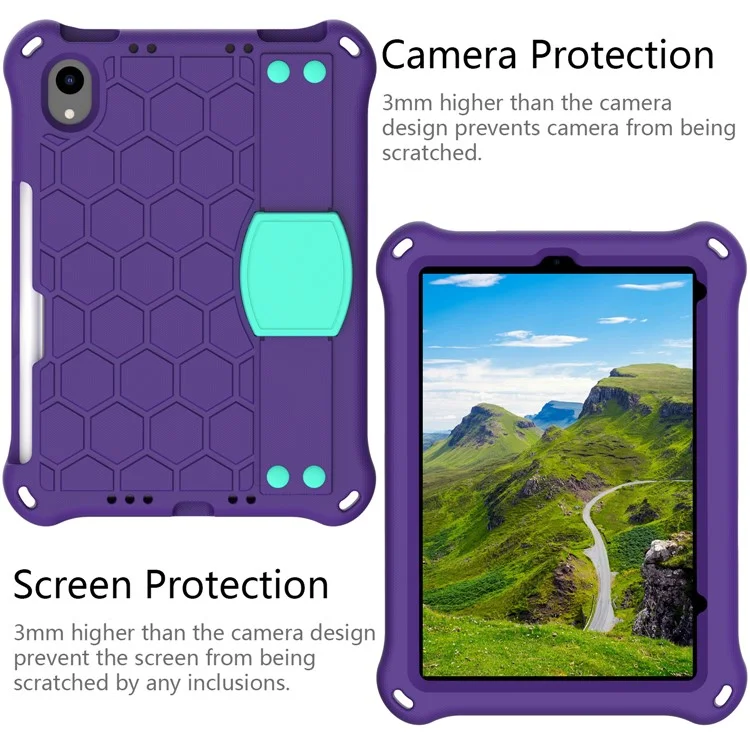 Texture en Nid D'abeille Eva Tablet Shell Avec Bandoulière Pour Ipad Mini (2021) - Violet / Vert Clair