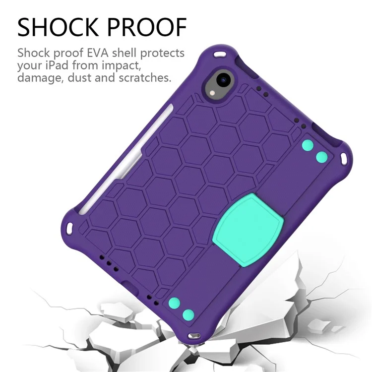 Texture en Nid D'abeille Eva Tablet Shell Avec Bandoulière Pour Ipad Mini (2021) - Violet / Vert Clair