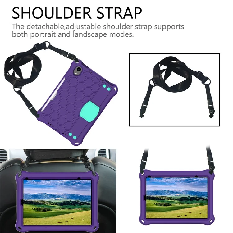Texture en Nid D'abeille Eva Tablet Shell Avec Bandoulière Pour Ipad Mini (2021) - Violet / Vert Clair