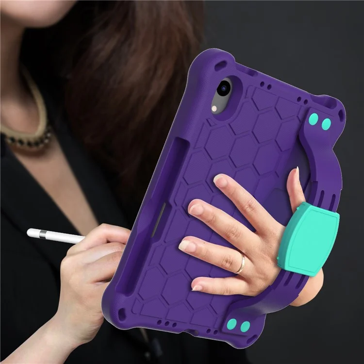 Texture en Nid D'abeille Eva Tablet Shell Avec Bandoulière Pour Ipad Mini (2021) - Violet / Vert Clair