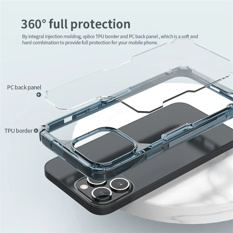 NILLKIN Nature TPU Pro Series PC + TPU Hybrid Back Case Transparent Cell Phone Cover Protector Shell per iPhone 13 Pro 6.1 pollici - Trasparente